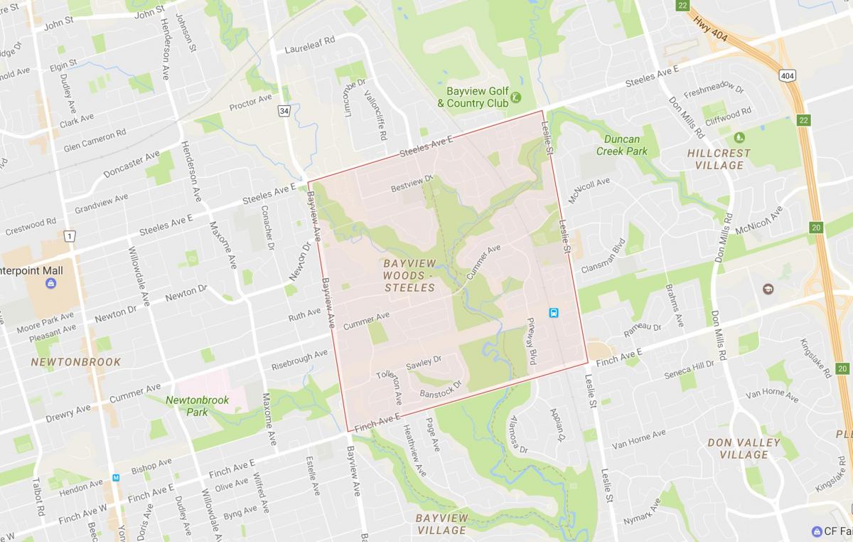 خريطة Bayview وودز – ستيلس] حي تورونتو